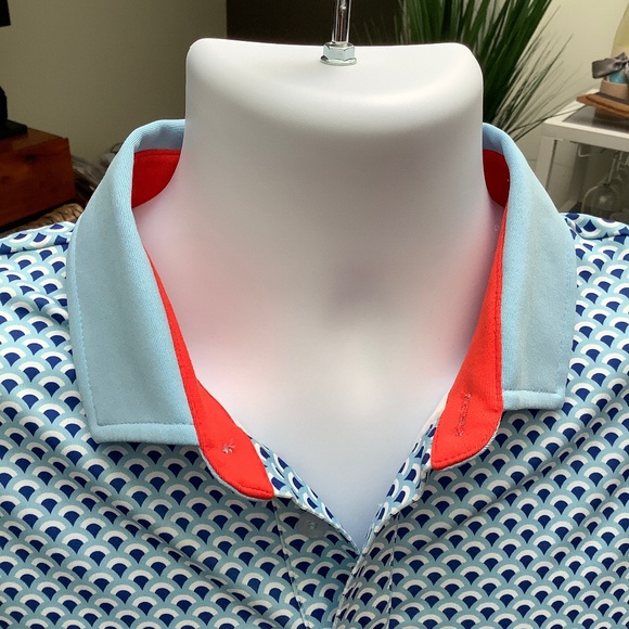 Redvanly Athletic Luxury Men's Blues and White Print Polo Shirt Sz M… - Picture 2 of 6
